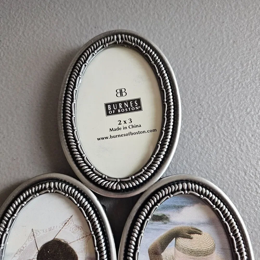 Vintage Oval 2x3 Burnes of Boston Pyramid Style Frame Pewter Tone 9.5”T X 7.5”W